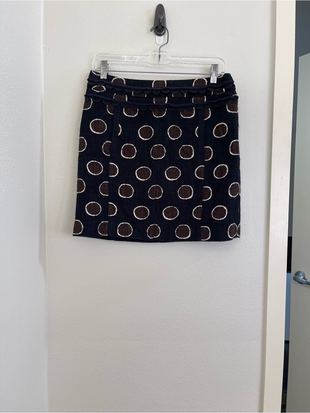 Tory Burch Spring Skirt Brown Dodda Polka Dot Ruffles Front Pockets Size 6 - Picture 8 of 8